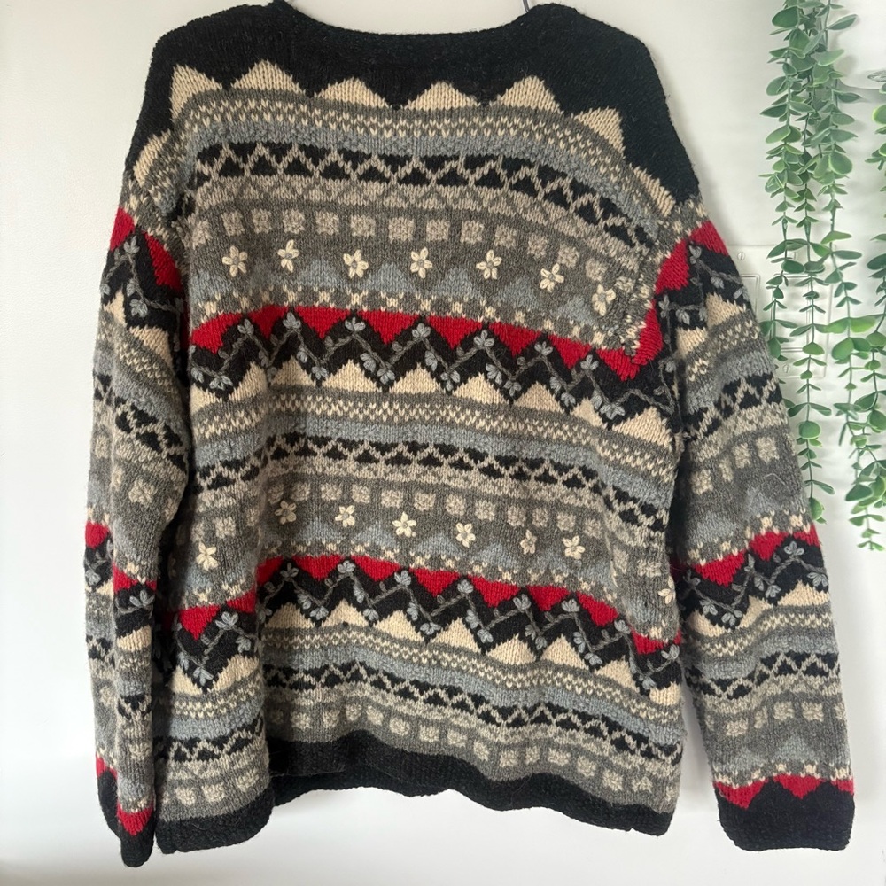 Vintage SKYR 100% Wool Nordic Floral Cardigan XL Silver Crest Buttons Cottagecor - Picture 10 of 10